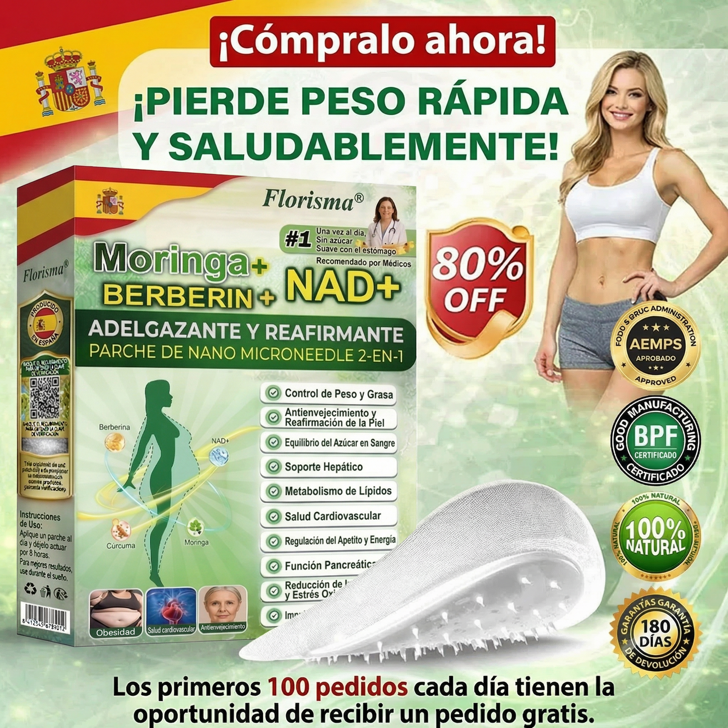 Pago contra entrega [70 % de descuento] Florisma® 👩‍⚕️ Parches microagujeros premium 10 en 1 con moringa y berberina. Indicados para la obesidad, la diabetes, la apnea del sueño y los problemas articulares🎶