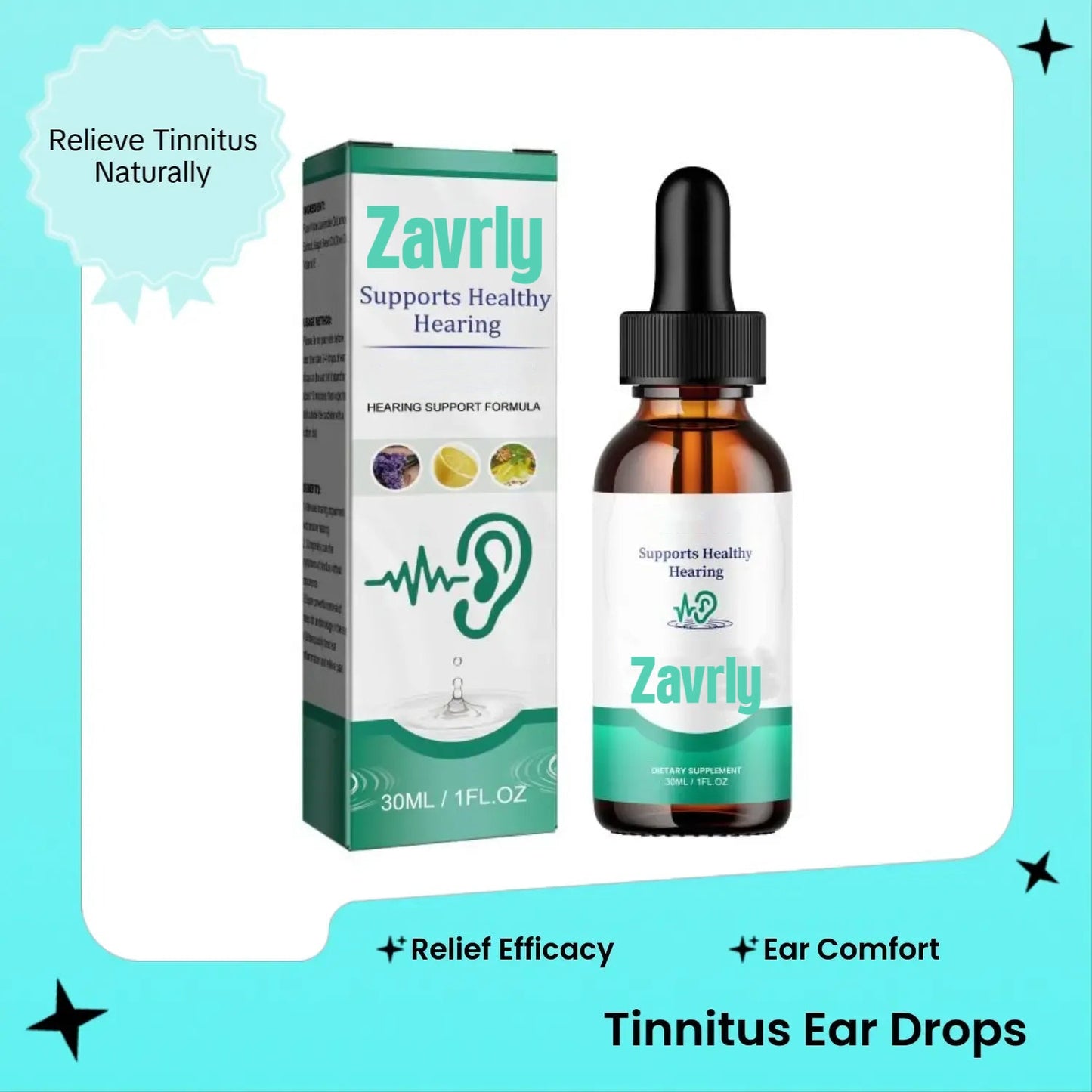Zavrly Gotas para el tinnitus para unos oídos despejados y un confort absoluto – Obtenga un alivio instantáneo del tinnitus y las molestias auditivas🍇