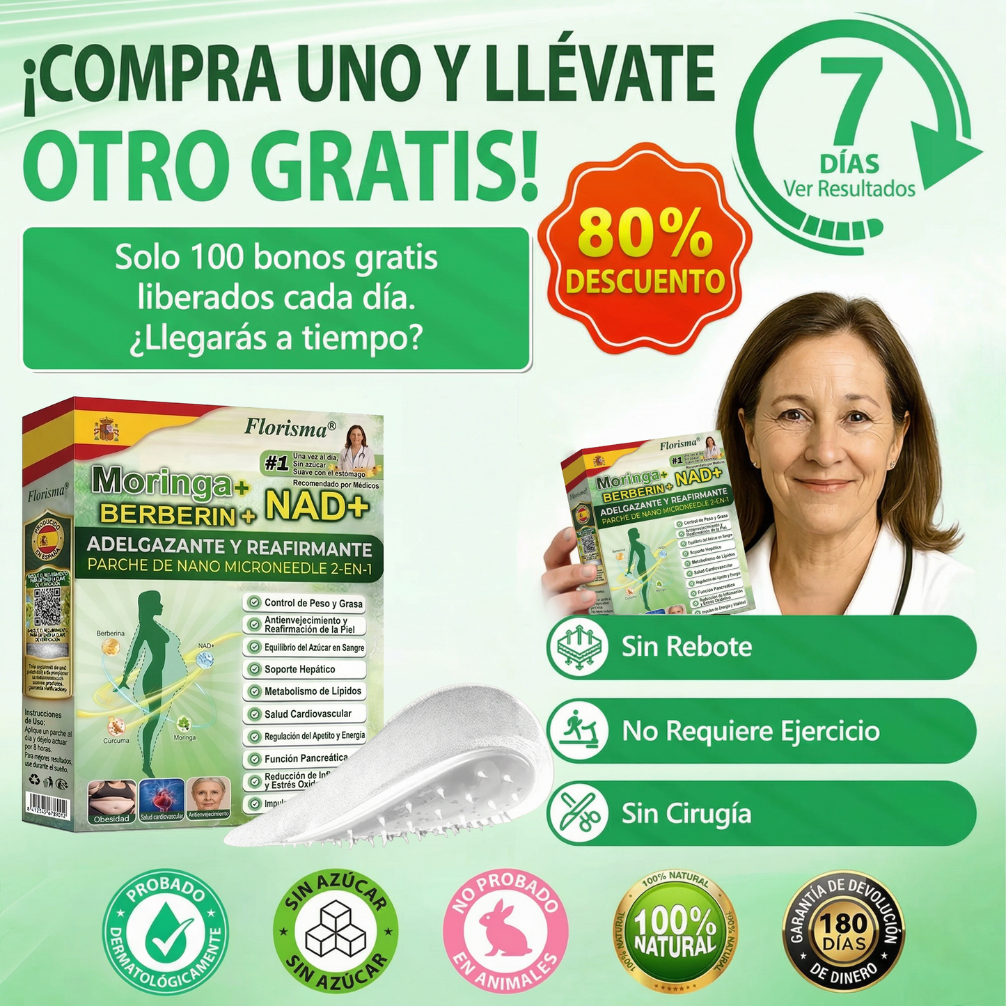 Pago contra entrega [70 % de descuento] Florisma® 👩‍⚕️ Parches microagujeros premium 10 en 1 con moringa y berberina. Indicados para la obesidad, la diabetes, la apnea del sueño y los problemas articulares🥏
