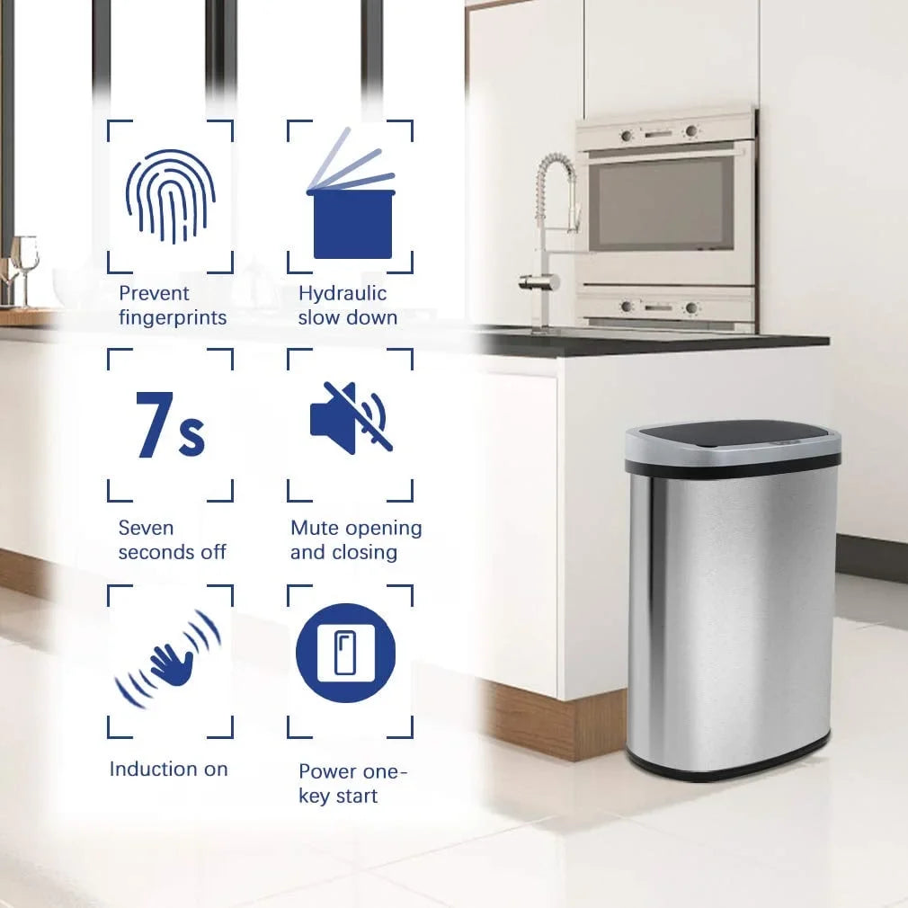 13 Gallon Stainless Steel Touchless Kitchen Trash Can with Motion Sensor for Indoor Use(Silver)