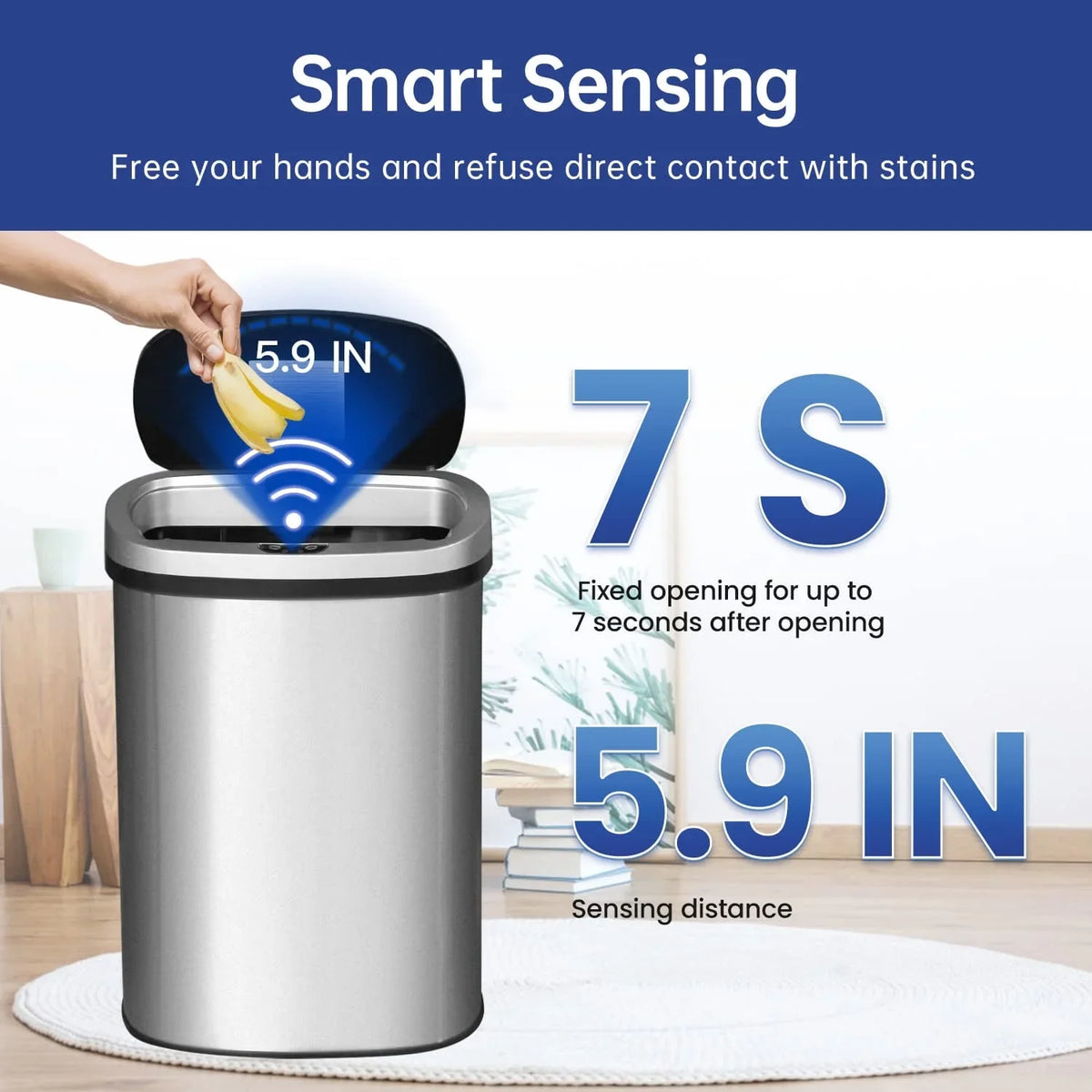 13 Gallon Stainless Steel Touchless Kitchen Trash Can with Motion Sensor for Indoor Use(Silver)